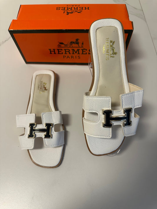 Hermes x παντόφλες λευκές