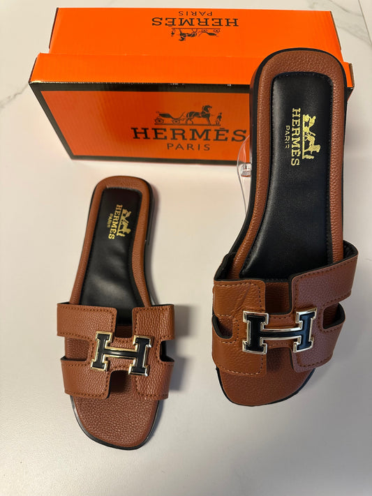Hermes x παντόφλες καφέ